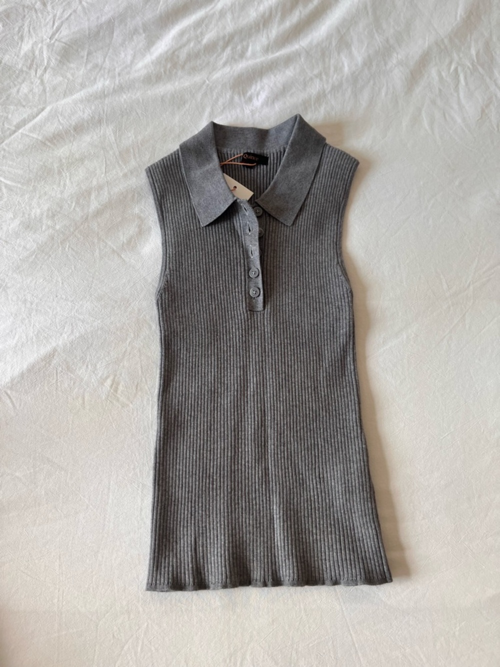 NWT Quince Med eco knit ribbed polo sweater tank sleeveless gray